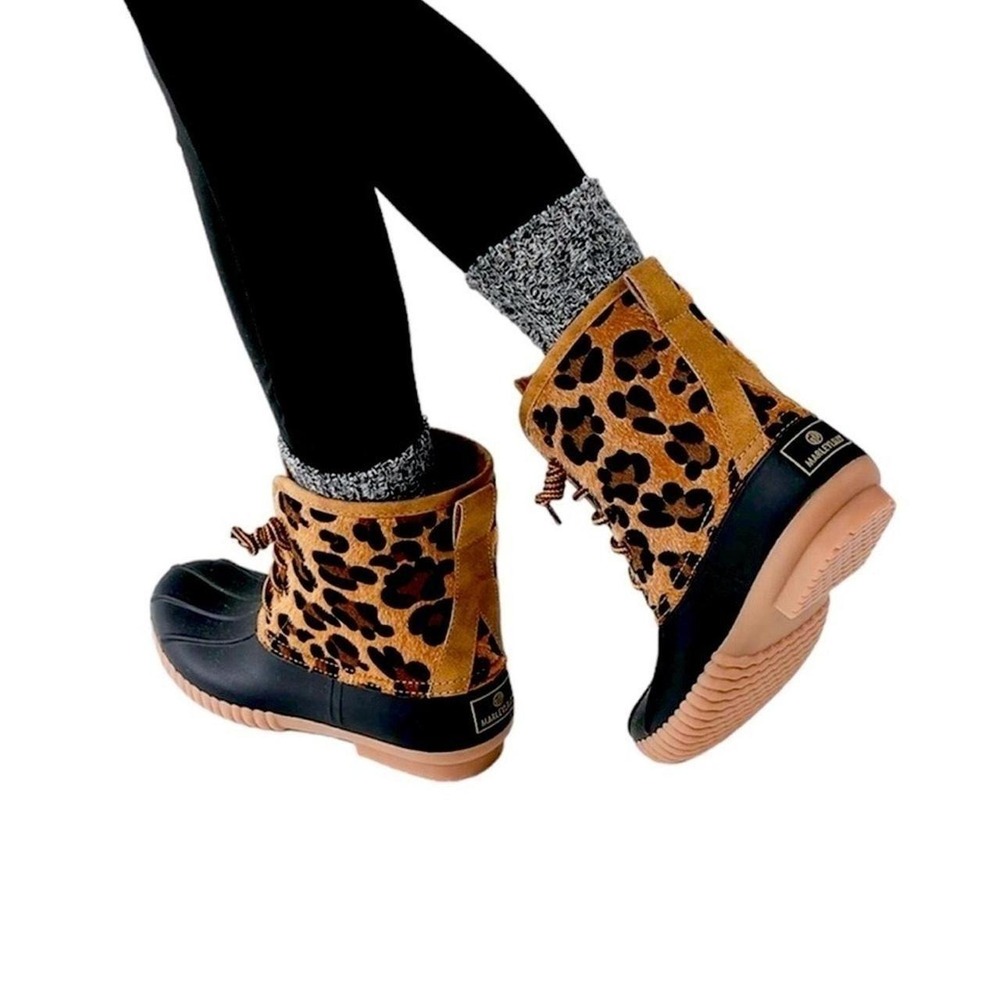 Marley Lilly Women 6 Leopard Print Waterproof Duck Boots Animal Prep NWOT